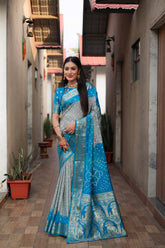Beautiful Bandhej design saree with Zari Weaving